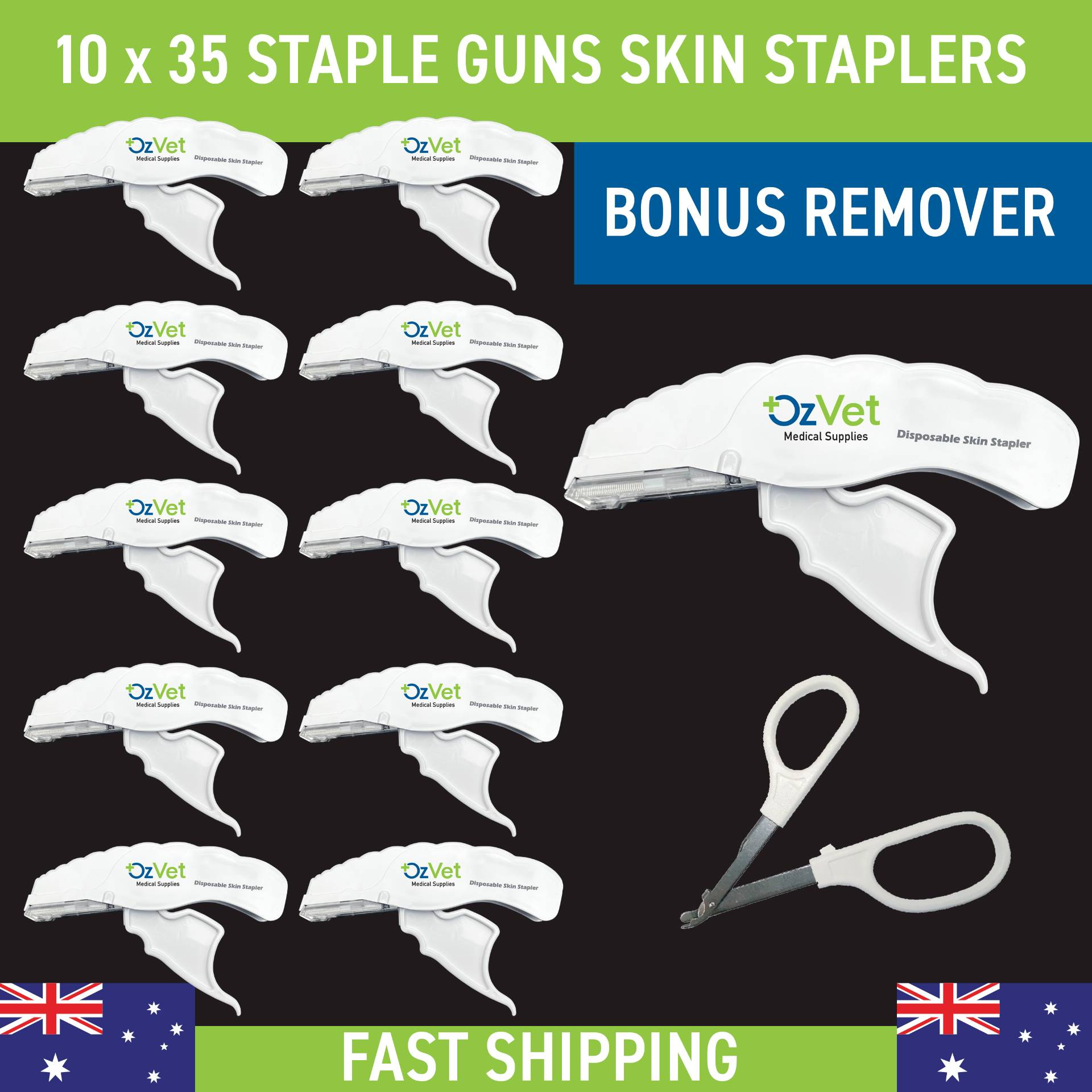 OzVet - Skin Stapler 35W (Disposable) Pack of 10 and a remover